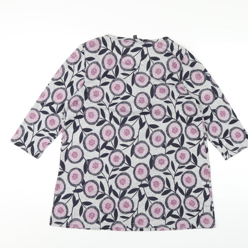 Bonmarché Womens Grey Geometric Polyester Basic T-Shirt Size 12 Round Neck