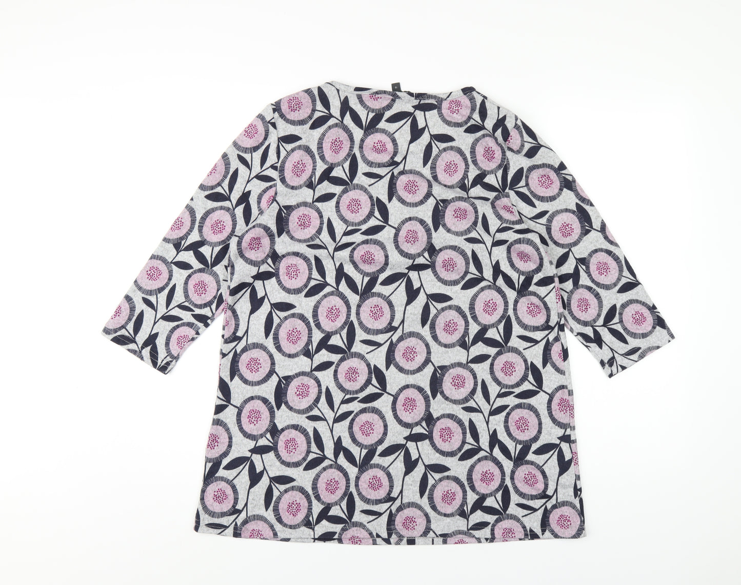 Bonmarché Womens Grey Geometric Polyester Basic T-Shirt Size 12 Round Neck