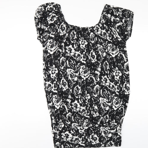 New Look Womens Black Geometric Viscose Basic T-Shirt Size 18 Scoop Neck