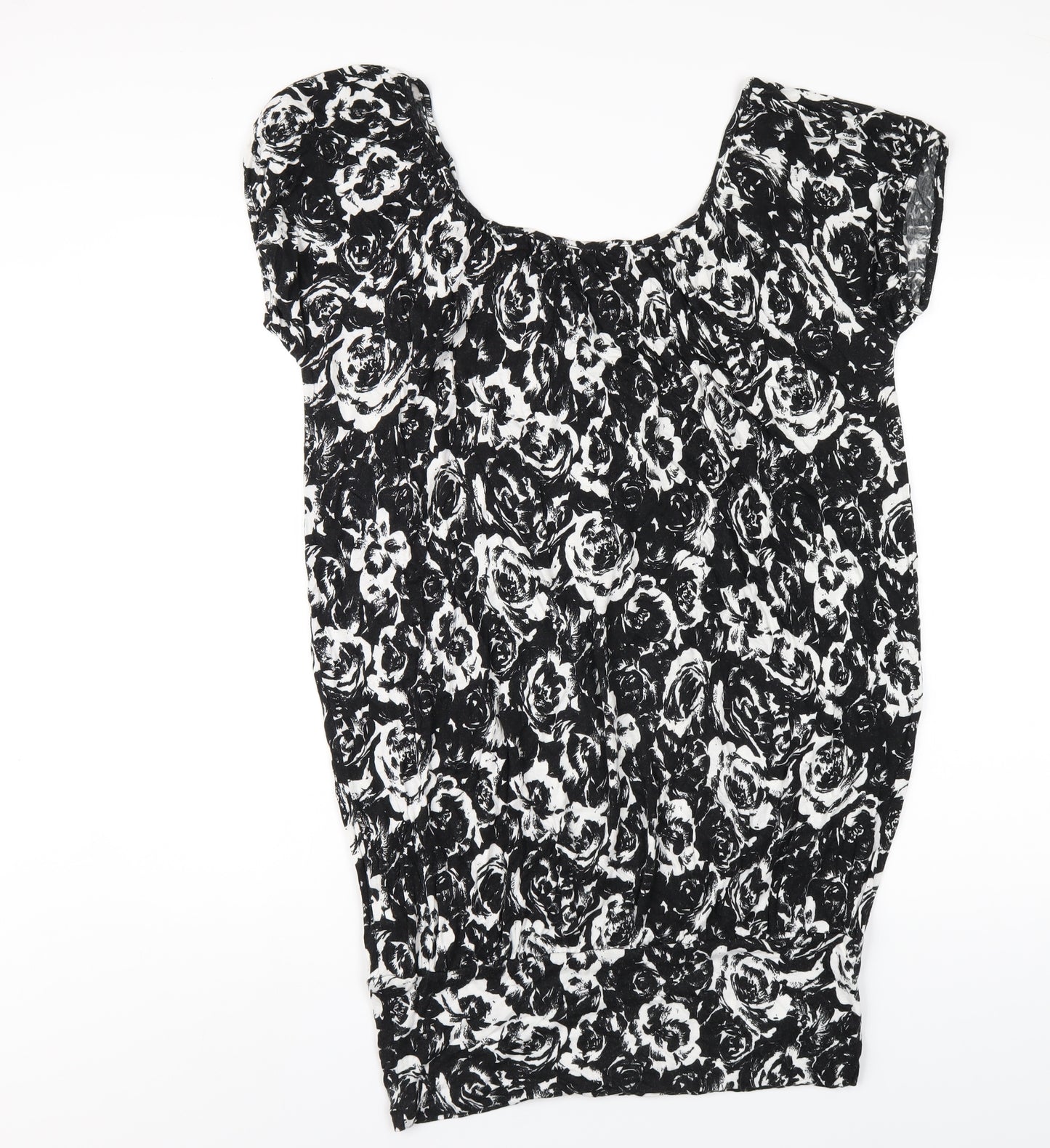 New Look Womens Black Geometric Viscose Basic T-Shirt Size 18 Scoop Neck