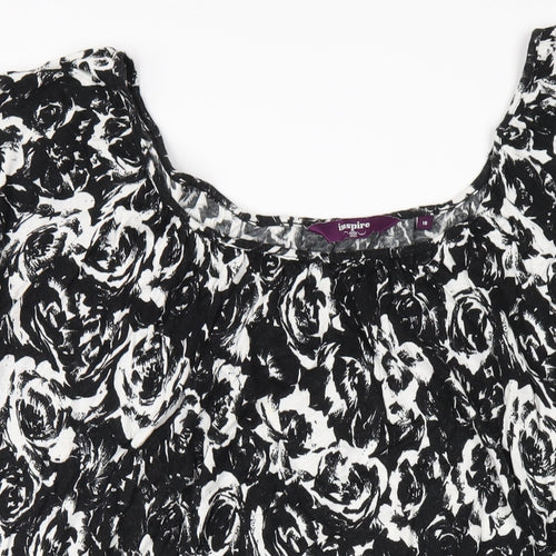 New Look Womens Black Geometric Viscose Basic T-Shirt Size 18 Scoop Neck