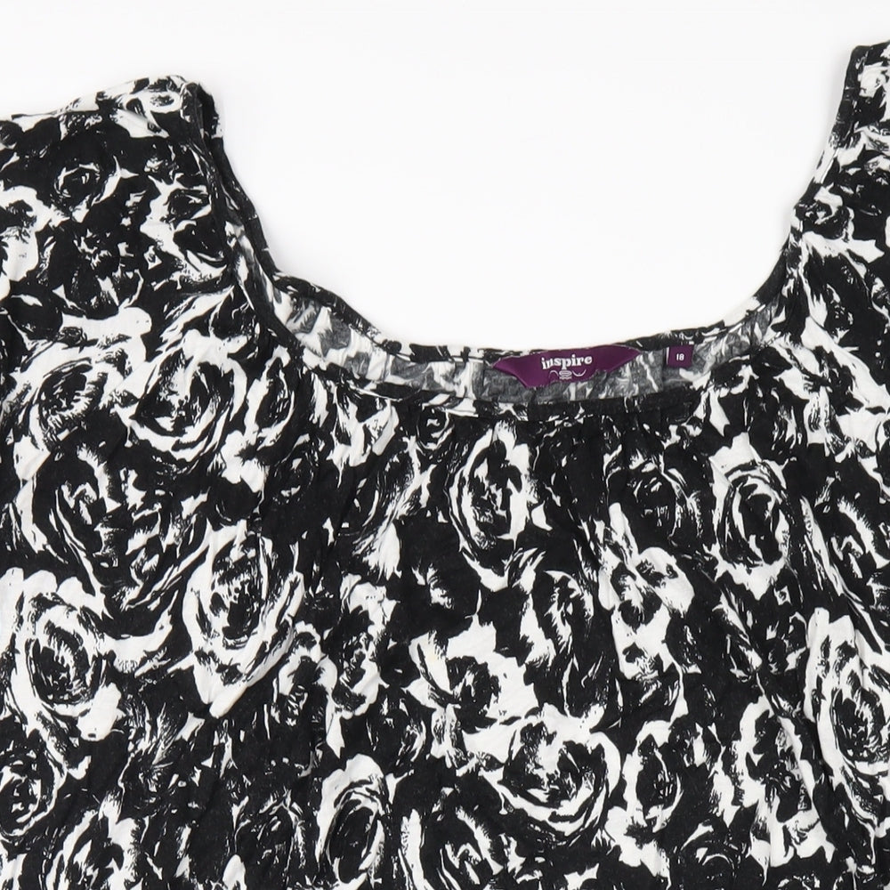 New Look Womens Black Geometric Viscose Basic T-Shirt Size 18 Scoop Neck