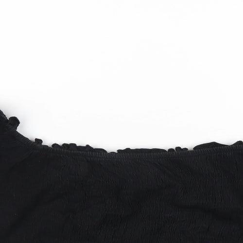 New Look Womens Black Cotton Cropped T-Shirt Size 12 Scoop Neck