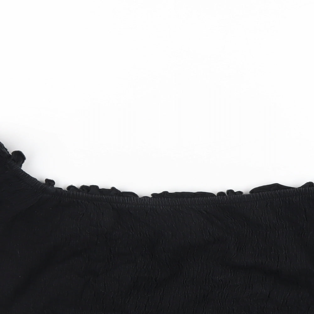 New Look Womens Black Cotton Cropped T-Shirt Size 12 Scoop Neck