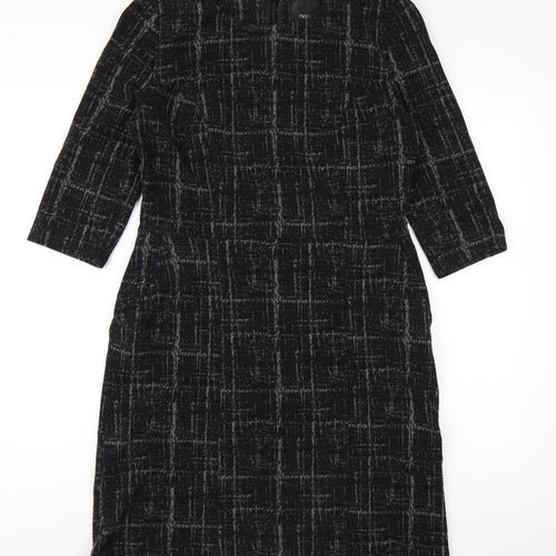 NEXT Womens Black Geometric Polyester Pencil Dress Size 12 Round Neck Zip