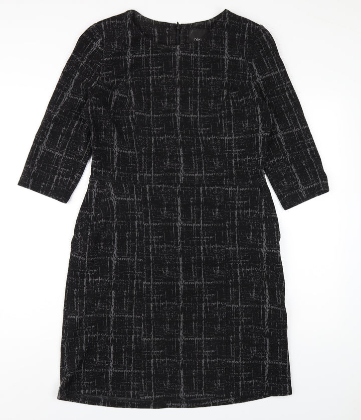 NEXT Womens Black Geometric Polyester Pencil Dress Size 12 Round Neck Zip
