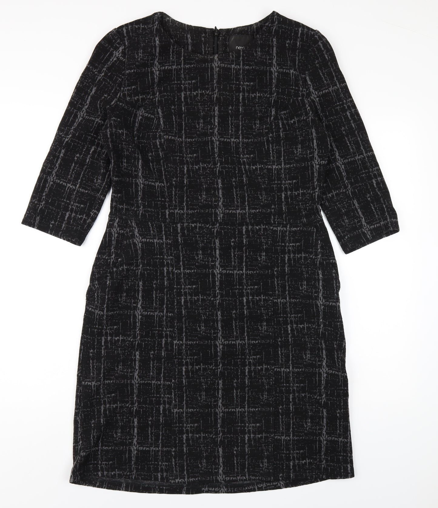 NEXT Womens Black Geometric Polyester Pencil Dress Size 12 Round Neck Zip