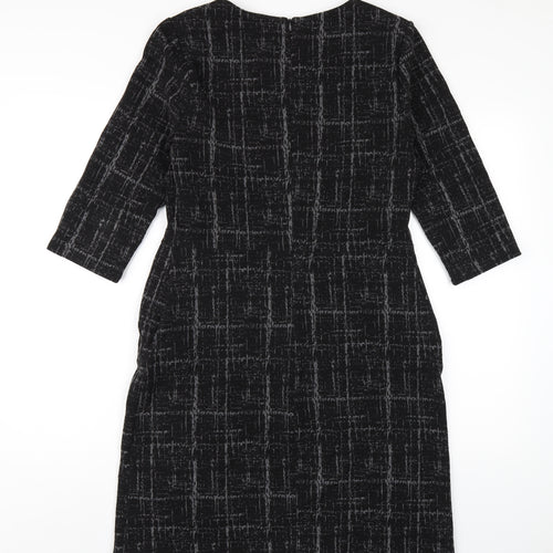 NEXT Womens Black Geometric Polyester Pencil Dress Size 12 Round Neck Zip