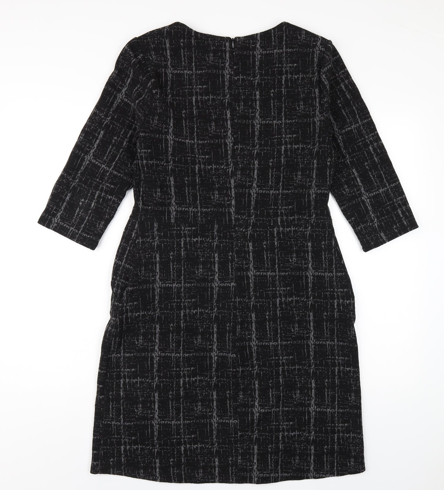 NEXT Womens Black Geometric Polyester Pencil Dress Size 12 Round Neck Zip