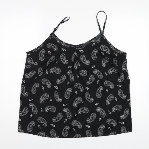 Capsule Womens Black Paisley Polyester Camisole T-Shirt Size 20 Round Neck