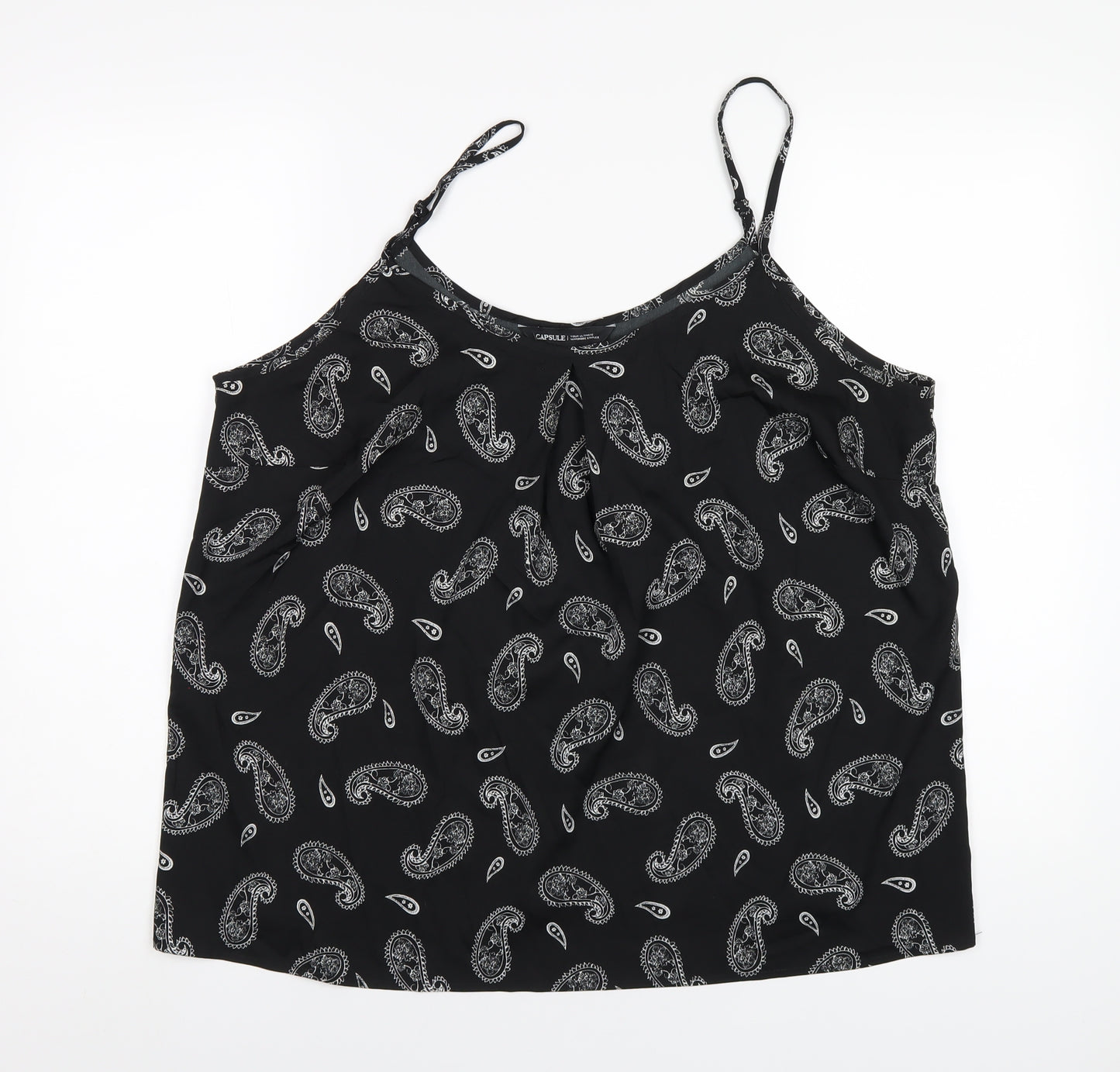 Capsule Womens Black Paisley Polyester Camisole T-Shirt Size 20 Round Neck