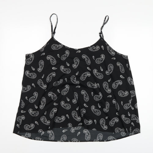 Capsule Womens Black Paisley Polyester Camisole T-Shirt Size 20 Round Neck