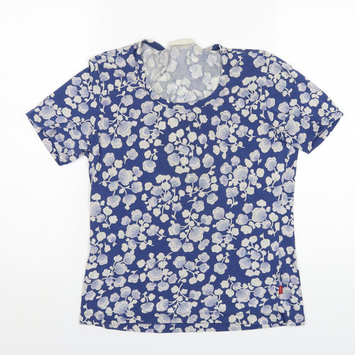 Jackpot Womens Blue Geometric Viscose Basic T-Shirt Size L Round Neck