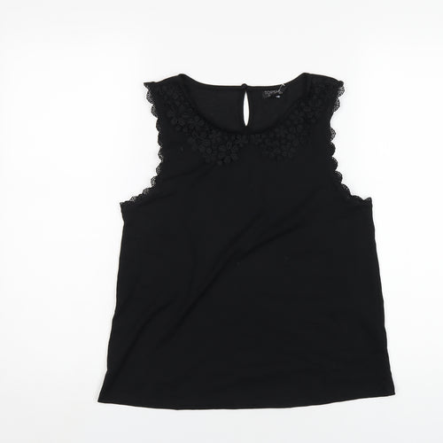 Topshop Womens Black Polyester Basic T-Shirt Size 10 Round Neck