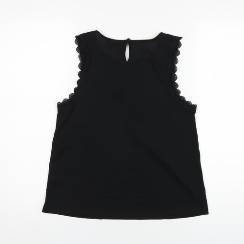 Topshop Womens Black Polyester Basic T-Shirt Size 10 Round Neck