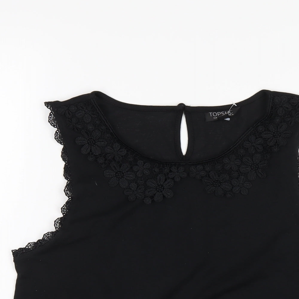 Topshop Womens Black Polyester Basic T-Shirt Size 10 Round Neck