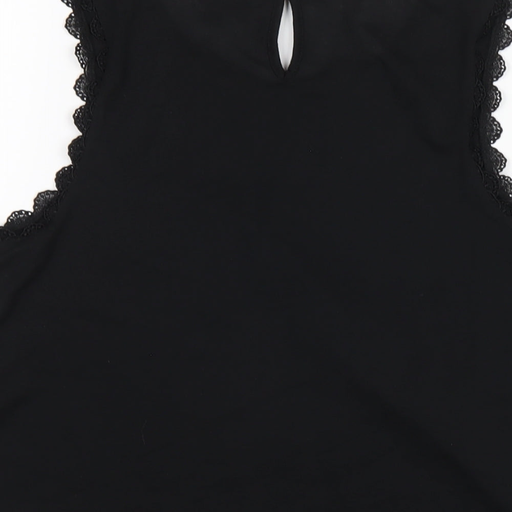 Topshop Womens Black Polyester Basic T-Shirt Size 10 Round Neck