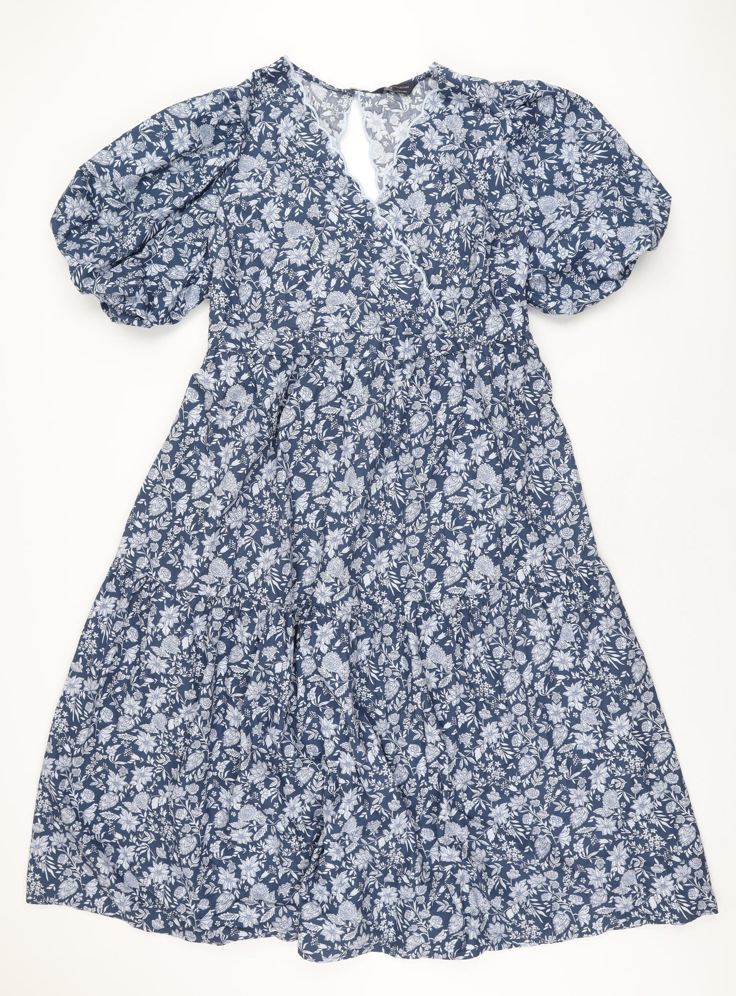 Marks and Spencer Womens Blue Floral Polyester A-Line Size 20 V-Neck Pullover