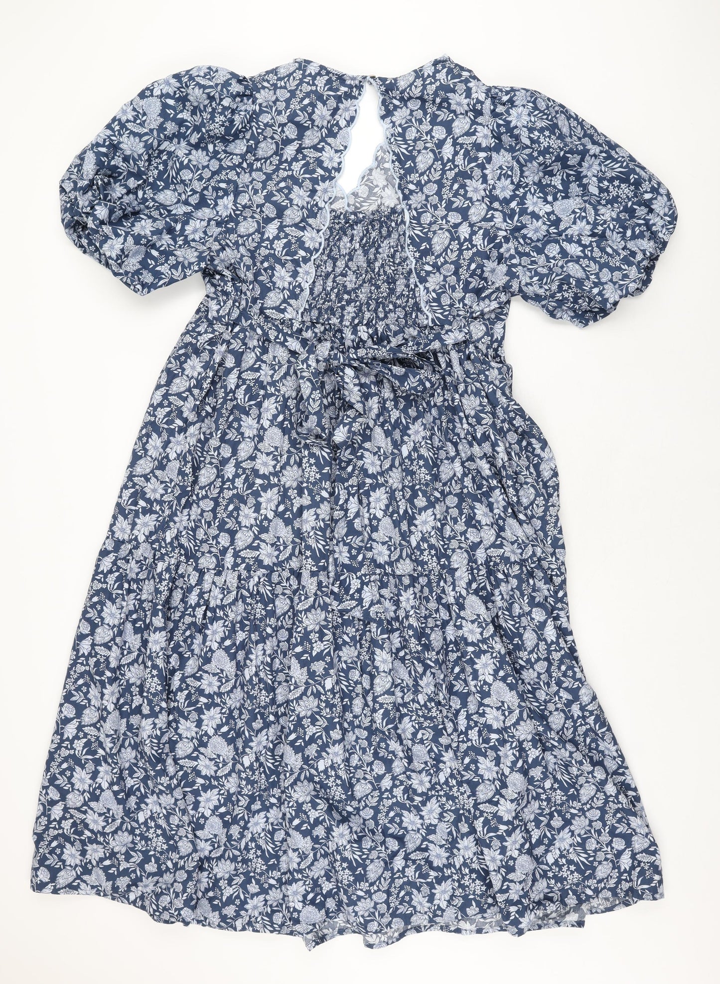 Marks and Spencer Womens Blue Floral Polyester A-Line Size 20 V-Neck Pullover