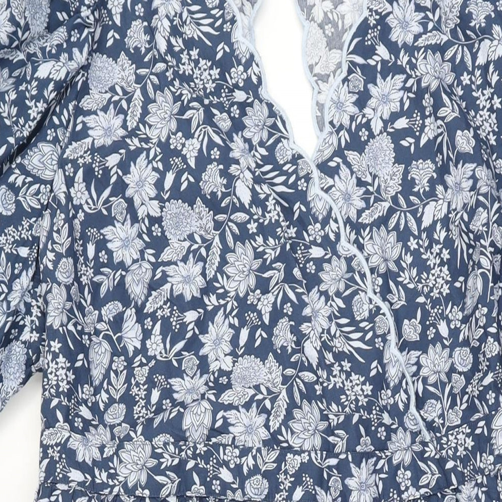 Marks and Spencer Womens Blue Floral Polyester A-Line Size 20 V-Neck Pullover