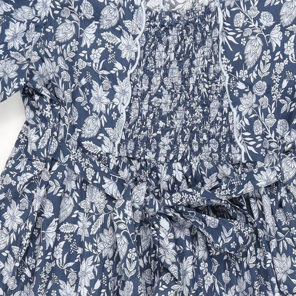 Marks and Spencer Womens Blue Floral Polyester A-Line Size 20 V-Neck Pullover