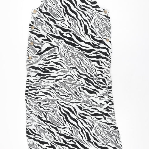 Marks and Spencer Womens White Animal Print Linen Shift Size 6 Round Neck Button - Zebra Print