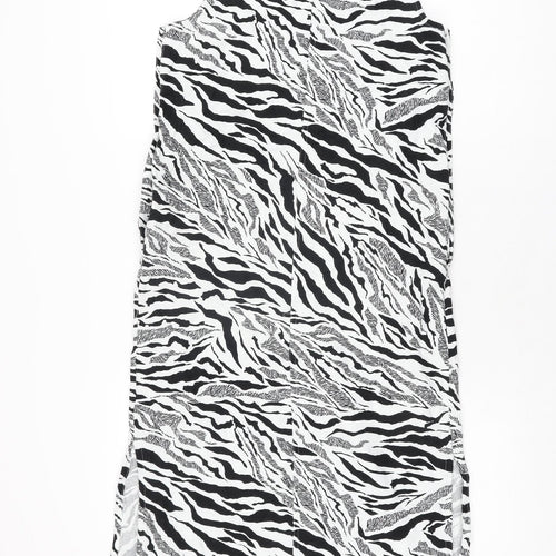 Marks and Spencer Womens White Animal Print Linen Shift Size 6 Round Neck Button - Zebra Print