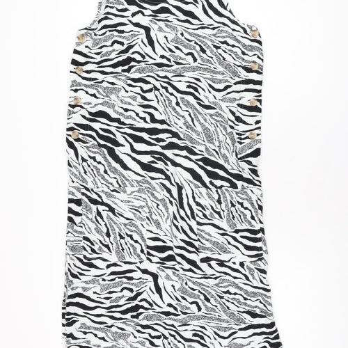 Marks and Spencer Womens White Animal Print Linen Shift Size 6 Round Neck Button