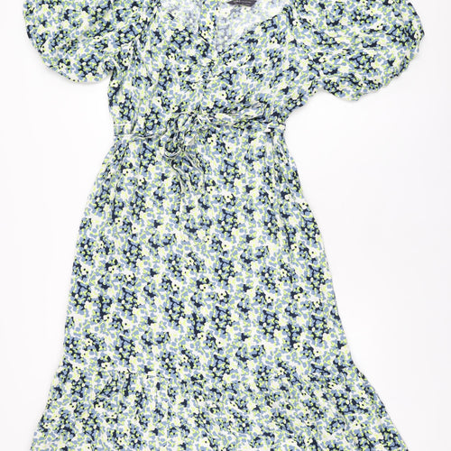 Marks and Spencer Womens White Floral Viscose A-Line Size 20 Square Neck Zip