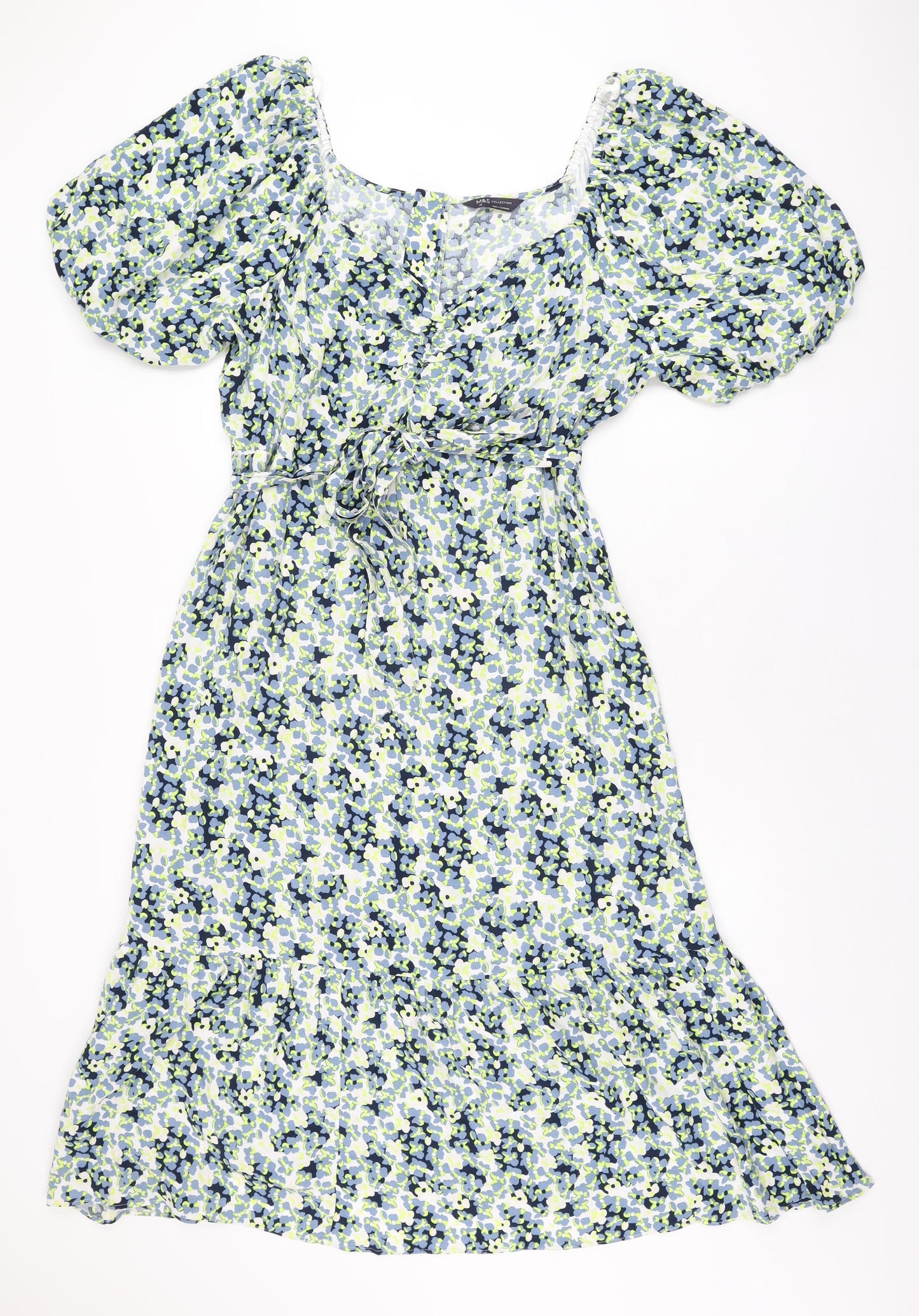 Marks and Spencer Womens White Floral Viscose A-Line Size 20 Square Neck Zip