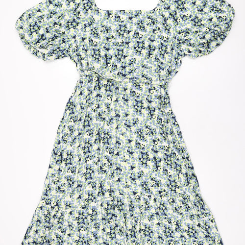 Marks and Spencer Womens White Floral Viscose A-Line Size 20 Square Neck Zip