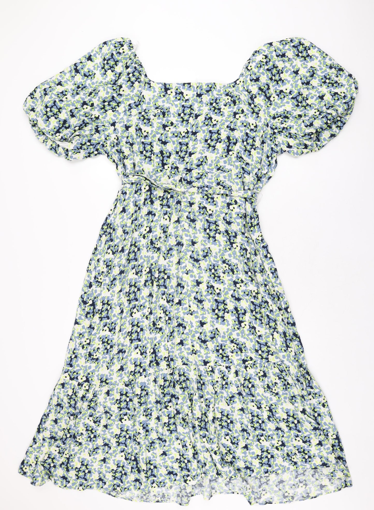 Marks and Spencer Womens White Floral Viscose A-Line Size 20 Square Neck Zip