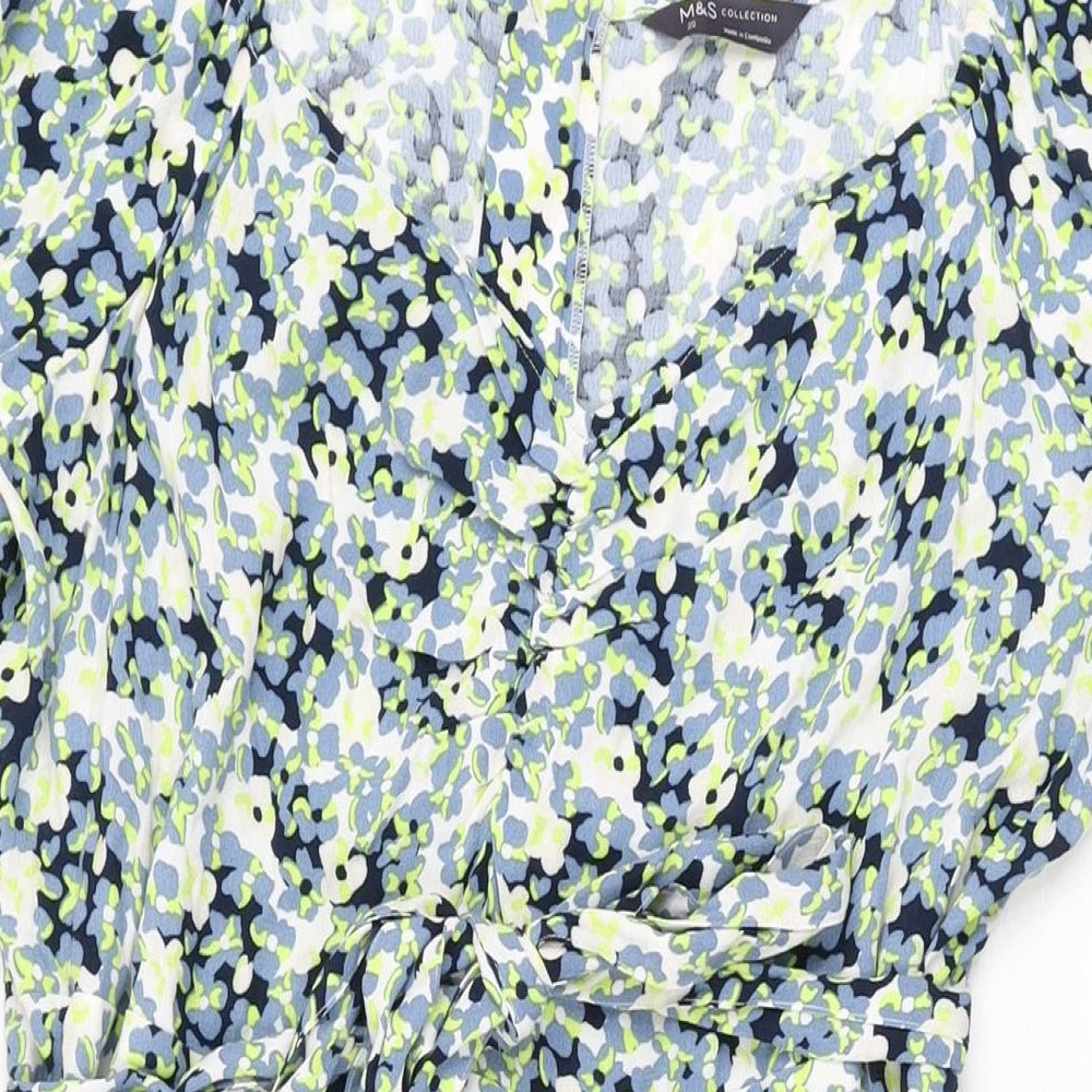 Marks and Spencer Womens White Floral Viscose A-Line Size 20 Square Neck Zip
