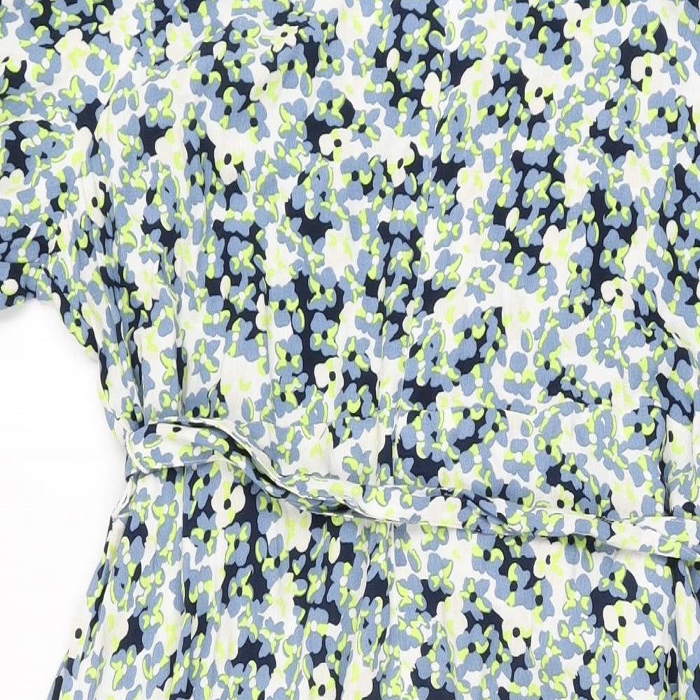 Marks and Spencer Womens White Floral Viscose A-Line Size 20 Square Neck Zip