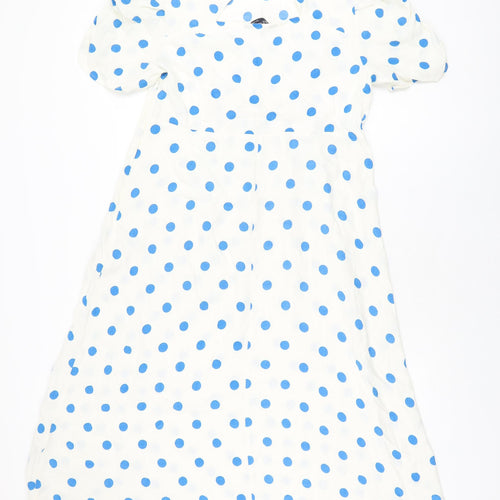 Marks and Spencer Womens White Polka Dot Viscose A-Line Size 16 Round Neck Zip