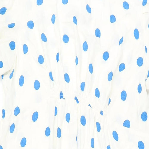 Marks and Spencer Womens White Polka Dot Viscose A-Line Size 16 Round Neck Zip