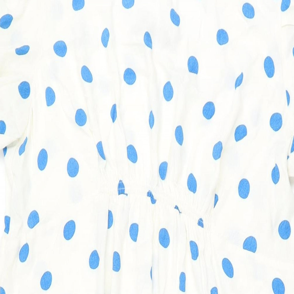 Marks and Spencer Womens White Polka Dot Viscose A-Line Size 16 Round Neck Zip