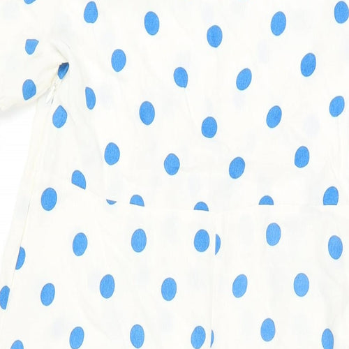Marks and Spencer Womens White Polka Dot Viscose A-Line Size 16 Round Neck Zip