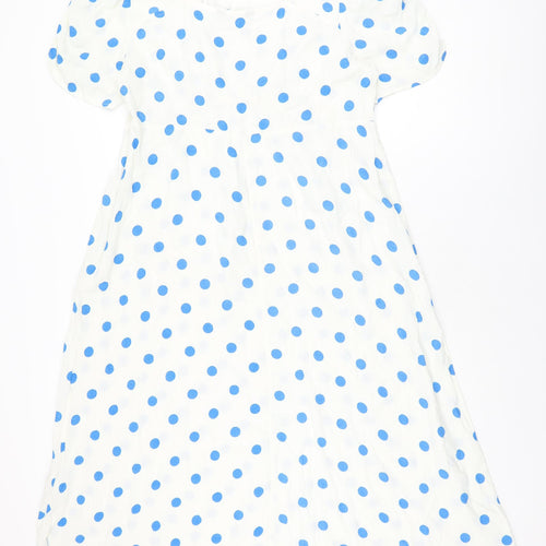 Marks and Spencer Womens White Polka Dot Viscose A-Line Size 18 Round Neck Button