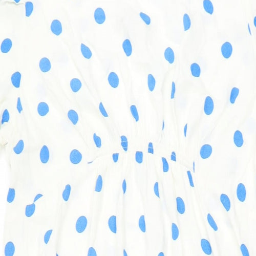Marks and Spencer Womens White Polka Dot Viscose A-Line Size 18 Round Neck Button