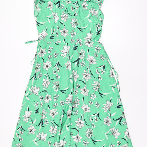 Marks and Spencer Womens Green Floral Viscose A-Line Size 8 V-Neck Tie
