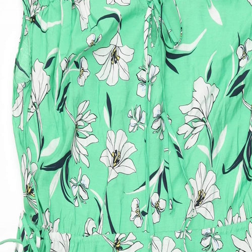 Marks and Spencer Womens Green Floral Viscose A-Line Size 8 V-Neck Tie