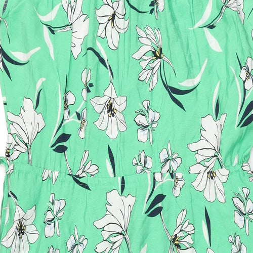 Marks and Spencer Womens Green Floral Viscose A-Line Size 8 V-Neck Tie