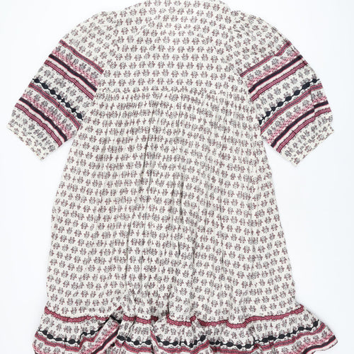 Per Una Womens Ivory Floral Cotton A-Line Size S V-Neck Pullover