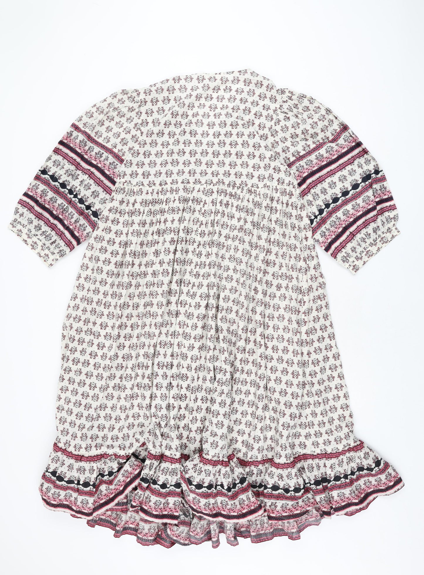 Per Una Womens Ivory Floral Cotton A-Line Size S V-Neck Pullover