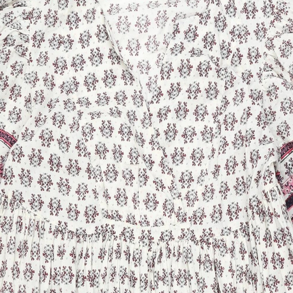 Per Una Womens Ivory Floral Cotton A-Line Size S V-Neck Pullover