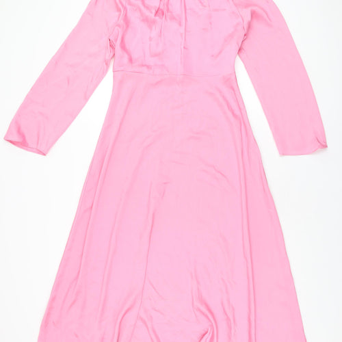 Marks and Spencer Womens Pink Polyester A-Line Size 10 Round Neck Zip