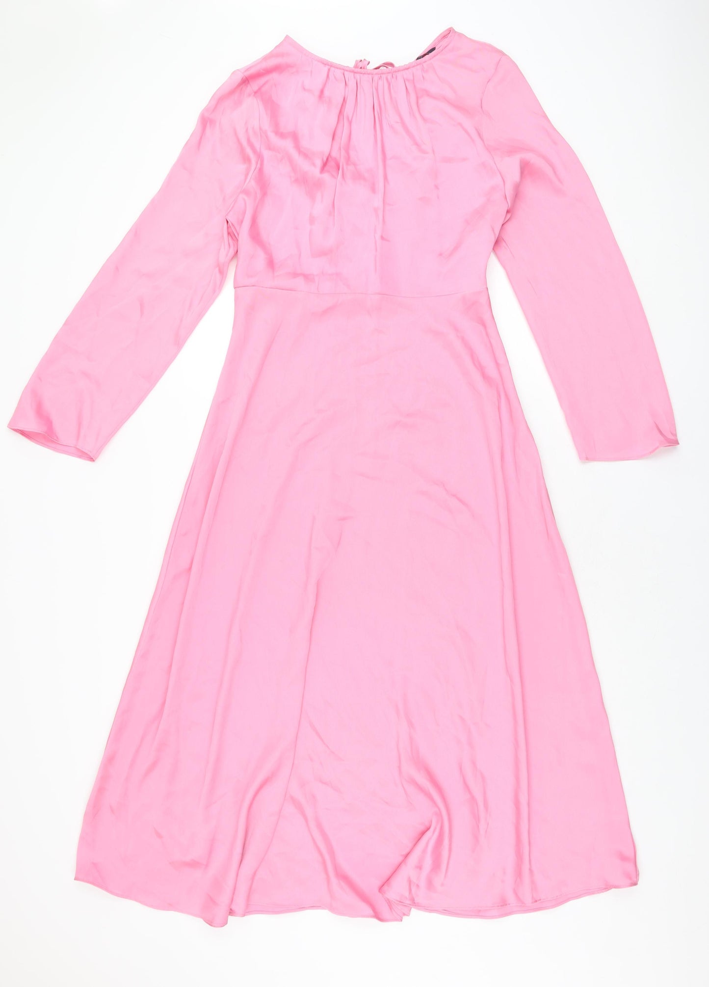 Marks and Spencer Womens Pink Polyester A-Line Size 10 Round Neck Zip