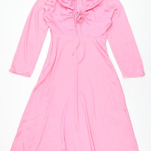 Marks and Spencer Womens Pink Polyester A-Line Size 10 Round Neck Zip