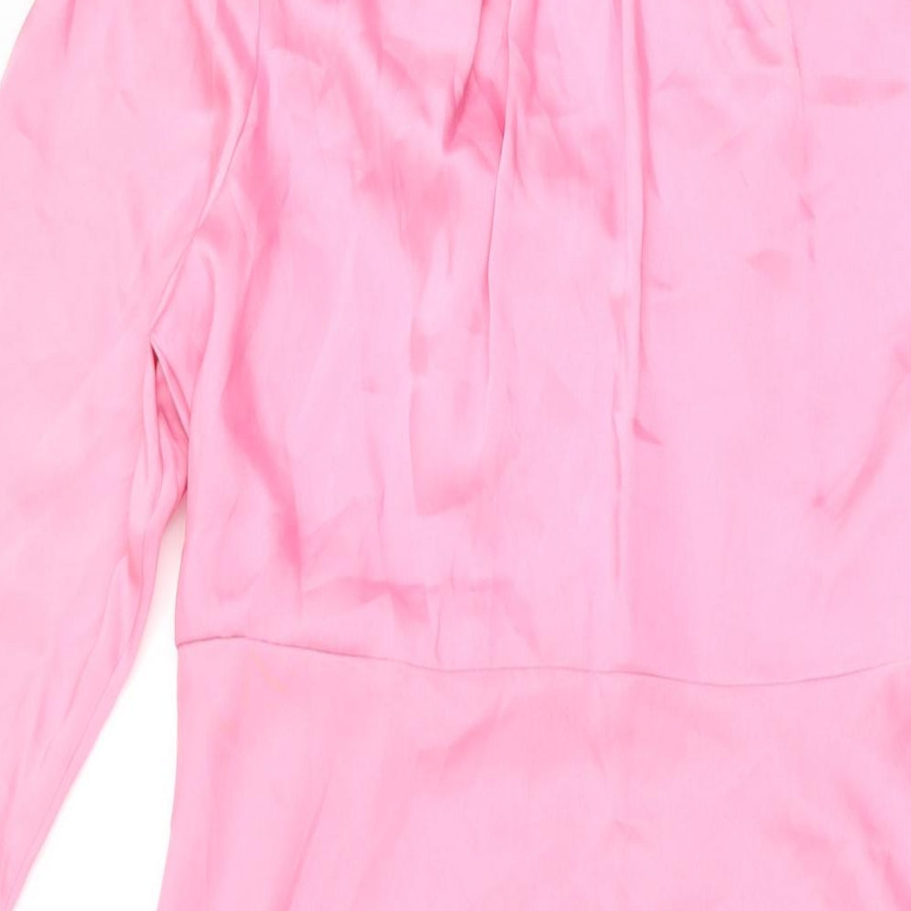 Marks and Spencer Womens Pink Polyester A-Line Size 10 Round Neck Zip